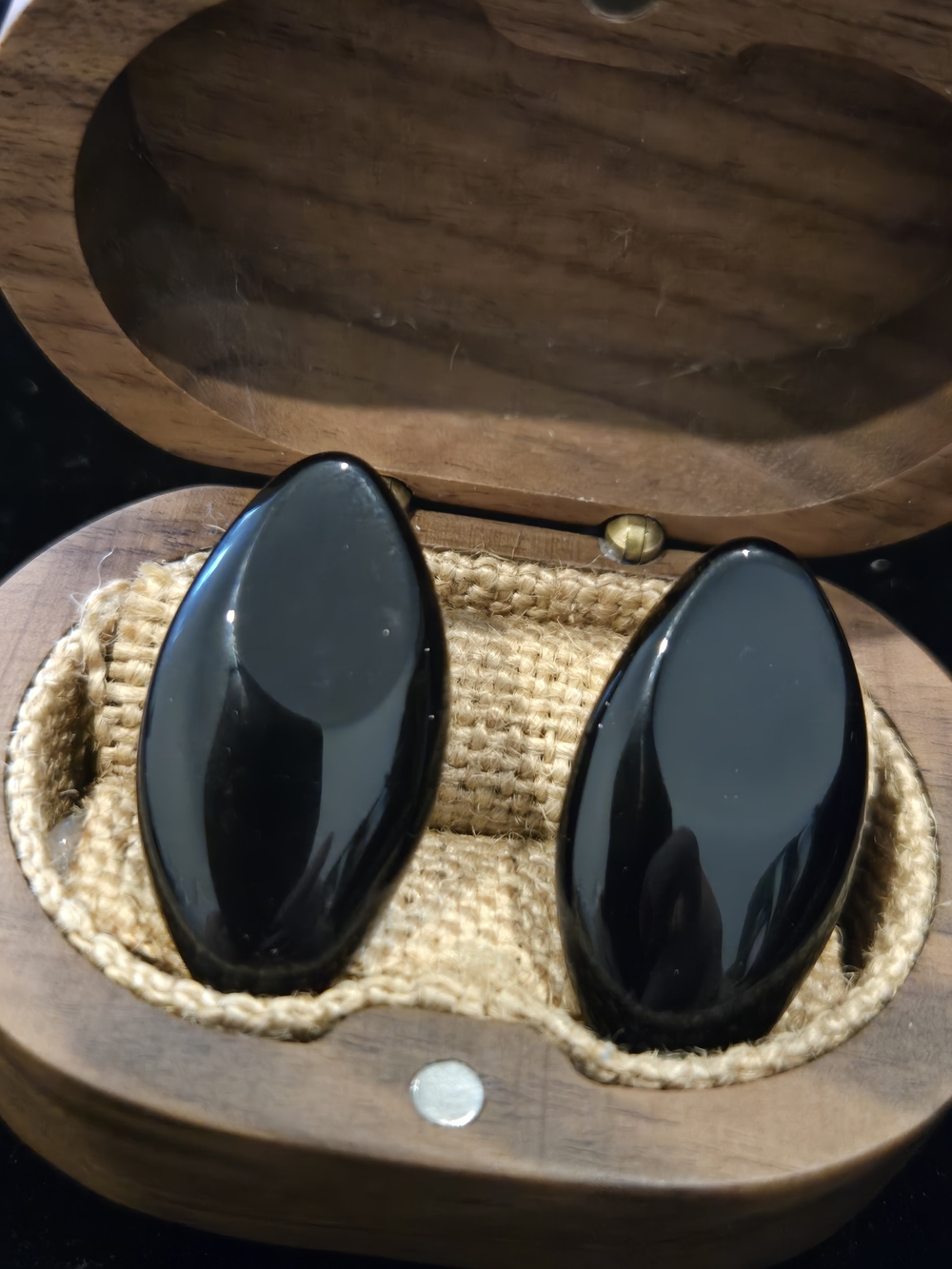 Vintage Black Oval Earrings - Glossy Black Statement